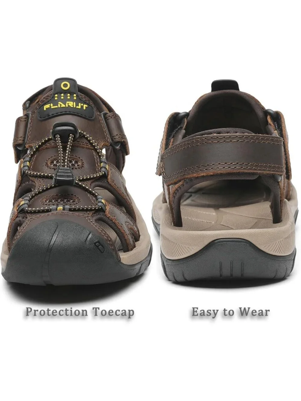 Mens Dark Brown Closed Toe Leather Athletic Outdoor Hiking Sport Sandal Shoes